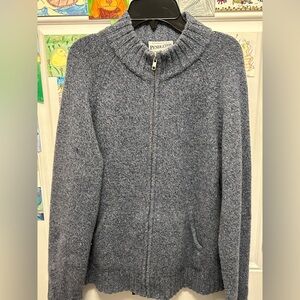 The Pendleton 100% Lambs wool Full Zip Knit Sweater in Comfort blue.